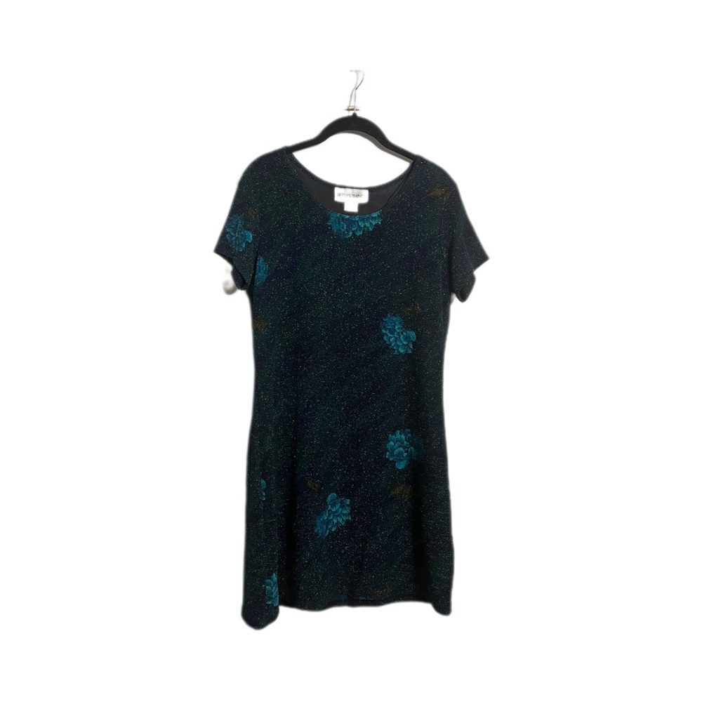 Elegant Black Mini Dress with Blue Floral Design